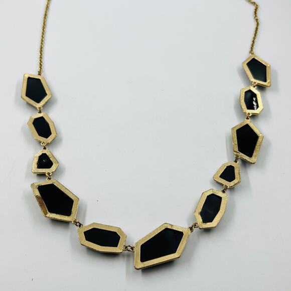 New York and Company Black and Gold Tone Necklace 32” Statement Dramatic - Picture 12 of 13